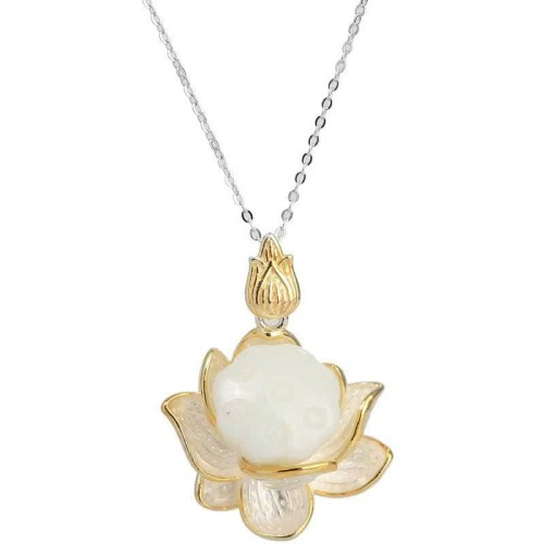 White Jade Lotus Flower Happiness Necklace White Jade Lotus Flower Happiness Necklace