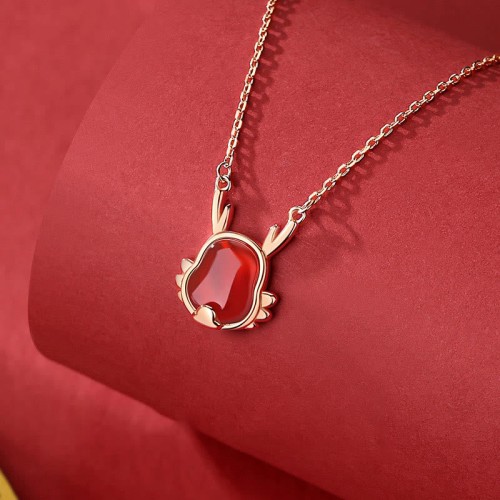 925 Sterling Silver Year of the Dragon Red Agate Necklace 925 Sterling Silver Year of the Dragon Red Agate Necklace