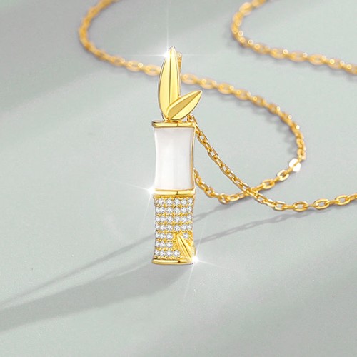 925 Sterling Silver Hetian White Jade Bamboo Happiness Necklace 925 Sterling Silver Hetian White Jade Bamboo Happiness Necklace