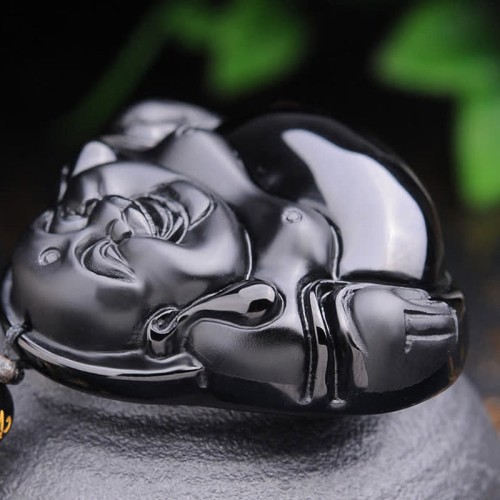 Laughing Buddha Black Obsidian Transformation Necklace