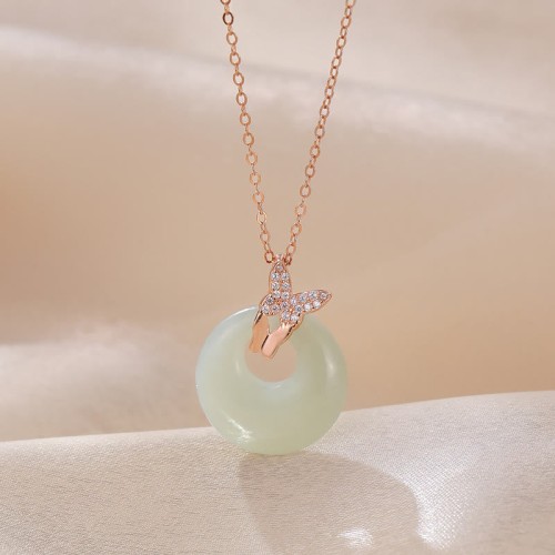 925 Sterling Silver Jade Zircon Butterfly Luck Necklace 925 Sterling Silver Jade Zircon Butterfly Luck Necklace