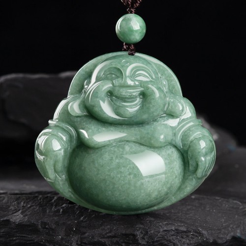 Laughing Buddha Cyan Jade Harmony Necklace Pendant Laughing Buddha Cyan Jade Harmony Necklace Pendant