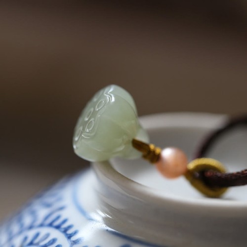 Round Jade Peace Lotus Abundance Necklace Pendant