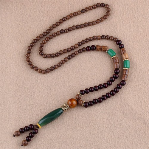 Wenge Wood Bodhi Seed Agate Elephant Protection Necklace Pendant