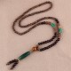 Wenge Wood Bodhi Seed Agate Elephant Protection Necklace Pendant
