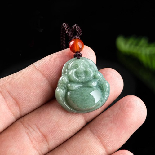 Laughing Buddha Cyan Jade Success Necklace Pendant Laughing Buddha Cyan Jade Success Necklace Pendant