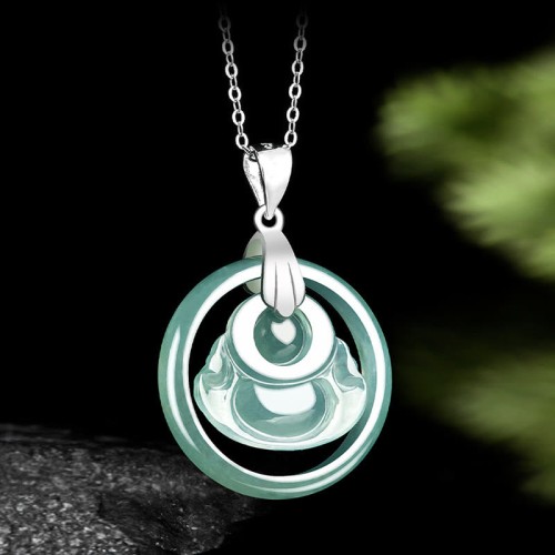 925 Silver Jade Round Laughing Buddha Necklace 925 Silver Jade Round Laughing Buddha Necklace