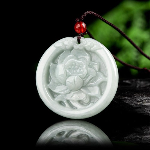Jade Lotus Carved Prosperity Necklace Pendant Jade Lotus Carved Prosperity Necklace Pendant