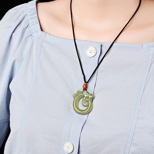 White Jade Cyan Jade Dragon Protection Necklace