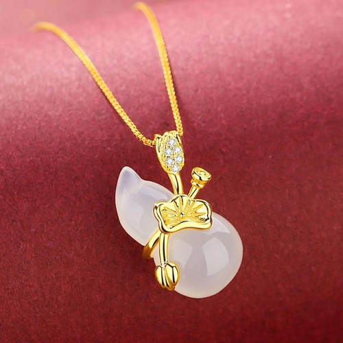 Cyan Jade Gourd Lotus Leaf Abundance Necklace Cyan Jade Gourd Lotus Leaf Abundance Necklace