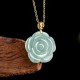 Gold Sterling Silver Natural Jade Rose Luck Necklace Gold Sterling Silver Natural Jade Rose Luck Necklace