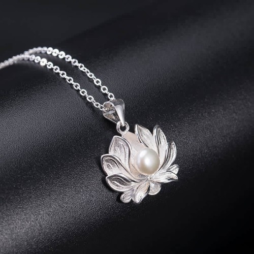 925 Sterling Silver Lotus Flower Pearl Wealth Necklace 925 Sterling Silver Lotus Flower Pearl Wealth Necklace