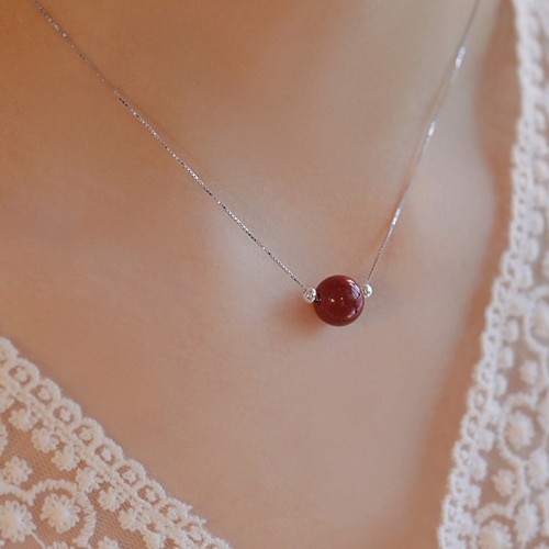 925 Sterling Silver Cinnabar Bead Calm Blessing Necklace 925 Sterling Silver Cinnabar Bead Calm Blessing Necklace