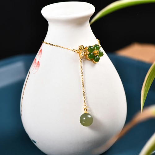 Hetian Cyan Jade Plum Flower Luck Necklace Pendant