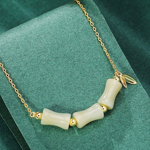 Hetian Jade Bamboo Fu Character Necklace Set Hetian Jade Bamboo Fu Character Necklace Set
