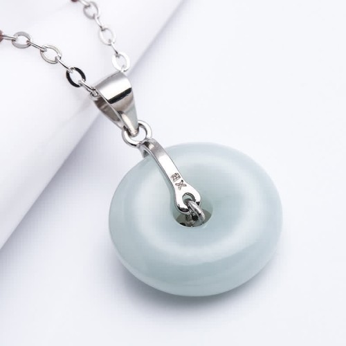 925 Silver Peace Buckle Jade Coin Necklace