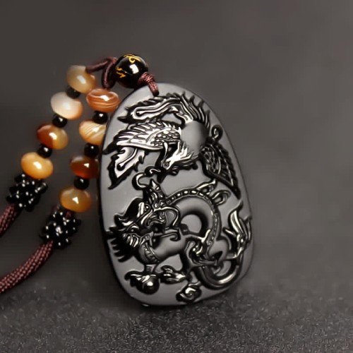 Black Obsidian Tiger Eye Dragon Phoenix Necklace Black Obsidian Tiger Eye Dragon Phoenix Necklace