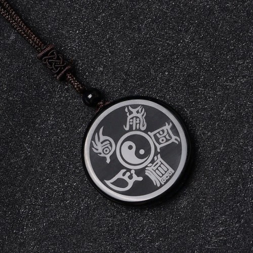 Black Obsidian Taoism Yin Yang Carved Necklace Black Obsidian Taoism Yin Yang Carved Necklace