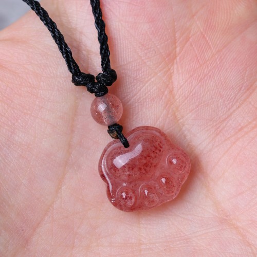 Strawberry Quartz Cat Paw Healing Necklace Strawberry Quartz Cat Paw Healing Necklace