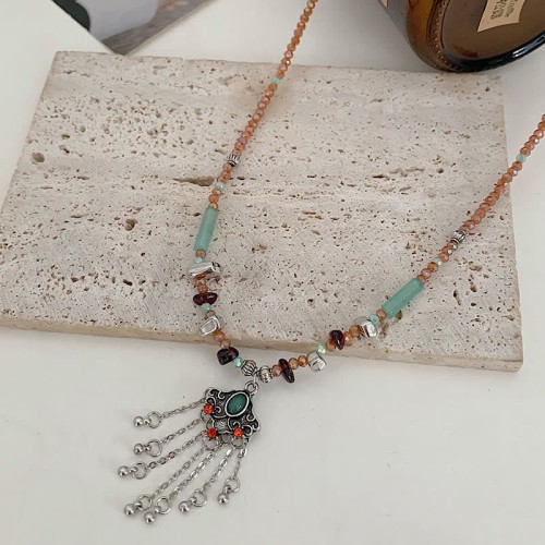 Tibetan Crystal Copper Luck Tassel Necklace Tibetan Crystal Copper Luck Tassel Necklace