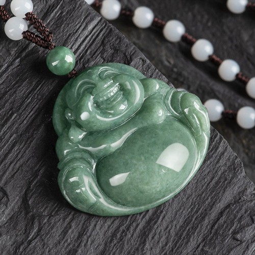 Laughing Buddha Cyan Jade Harmony Necklace Pendant Laughing Buddha Cyan Jade Harmony Necklace Pendant