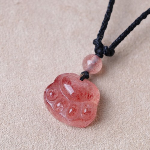 Strawberry Quartz Cat Paw Healing Necklace Strawberry Quartz Cat Paw Healing Necklace
