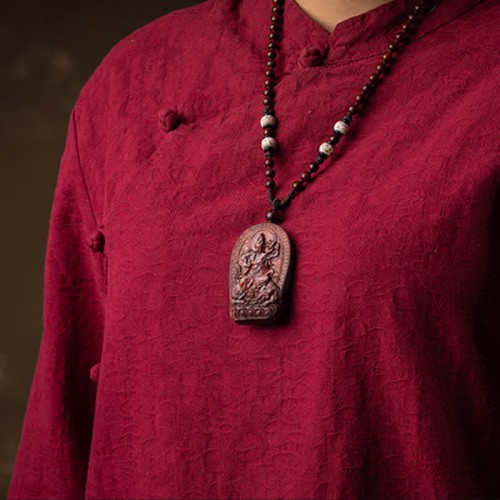 Chinese Zodiac Buddha Red Sandalwood Lotus Necklace