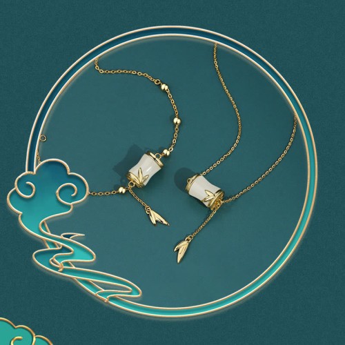 925 Silver Hetian White Jade Bamboo Leaf Necklace 925 Silver Hetian White Jade Bamboo Leaf Necklace