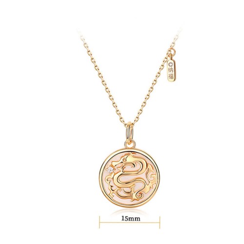925 Sterling Silver Tridacna Stone Year of the Dragon Necklace 925 Sterling Silver Tridacna Stone Year of the Dragon Necklace