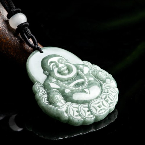 Laughing Buddha Jade Copper Coin Abundance Necklace
