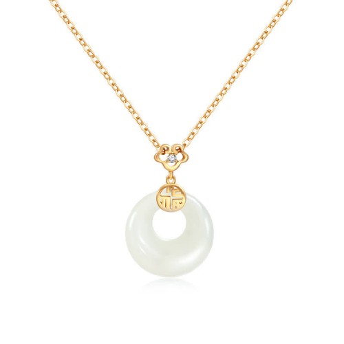 White Jade Peace Luck Necklace Pendant