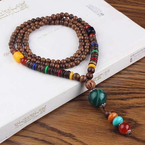 Tibetan Wenge Wood Bodhi Seed Agate Necklace Tibetan Wenge Wood Bodhi Seed Agate Necklace