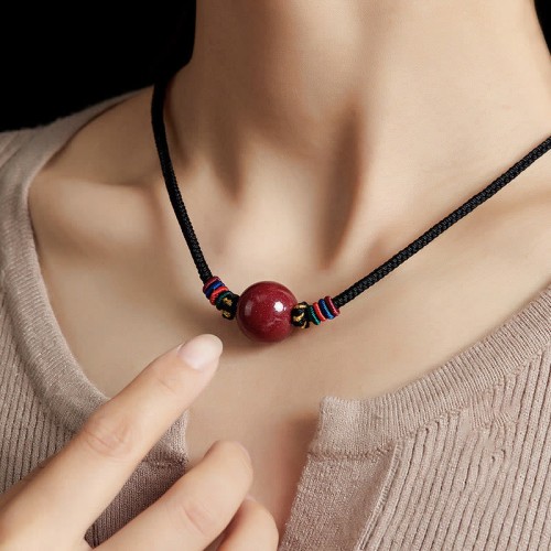Cinnabar Bead Blessing Necklace Pendant Cinnabar Bead Blessing Necklace Pendant