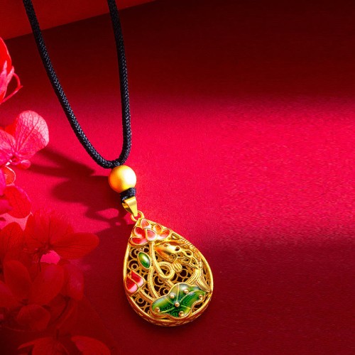 Koi Fish Lotus Leaf Copper Luck Necklace Pendant Koi Fish Lotus Leaf Copper Luck Necklace Pendant