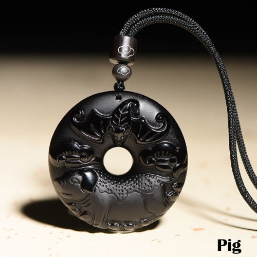 Black Obsidian Peace Buckle Strength Necklace Pendant Black Obsidian Peace Buckle Strength Necklace Pendant