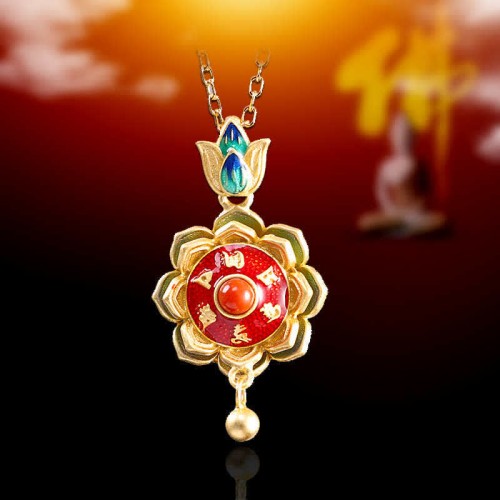 925 Silver Tibet Lotus Prayer Wheel Red Agate Necklace 925 Silver Tibet Lotus Prayer Wheel Red Agate Necklace