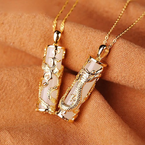 Jade Dragon Phoenix Copper Blessing Necklace Jade Dragon Phoenix Copper Blessing Necklace