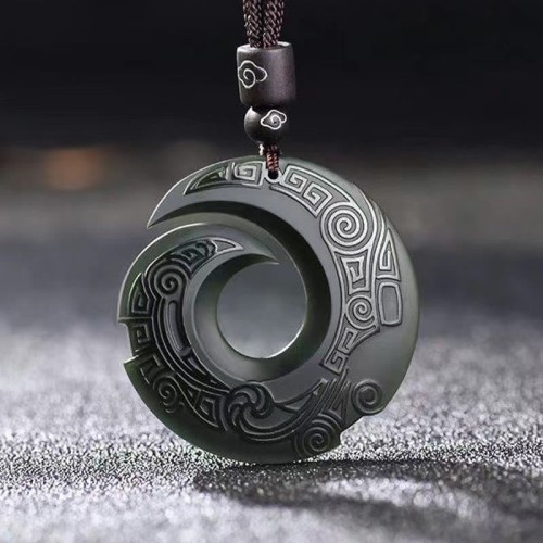 Hetian Cyan Jade Peace Buckle Necklace Pendant