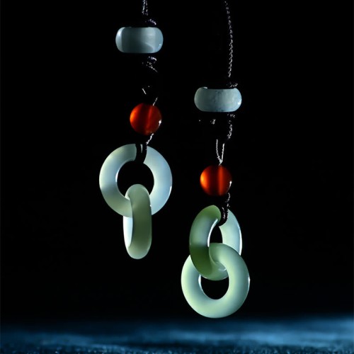 Natural Hetian Cyan Jade White Jade Double Peace Necklace