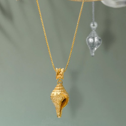Sterling Silver Shankha Conch Shell Lucky Necklace Pendant Sterling Silver Shankha Conch Shell Lucky Necklace Pendant