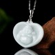 925 Silver Laughing Buddha White Jade Luck Necklace