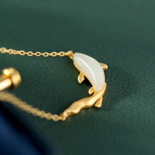 925 Silver White Jade Dolphin Luck Necklace