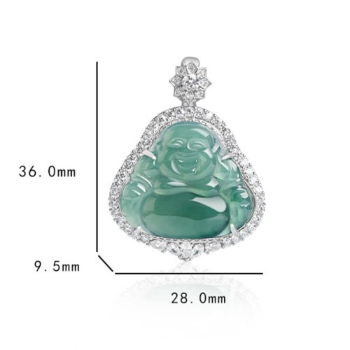 925 Sterling Silver Laughing Buddha Jade Luck Necklace Pendant