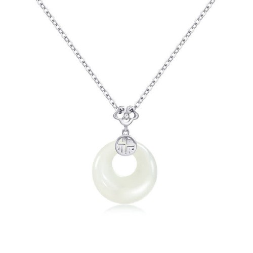 White Jade Peace Luck Necklace Pendant