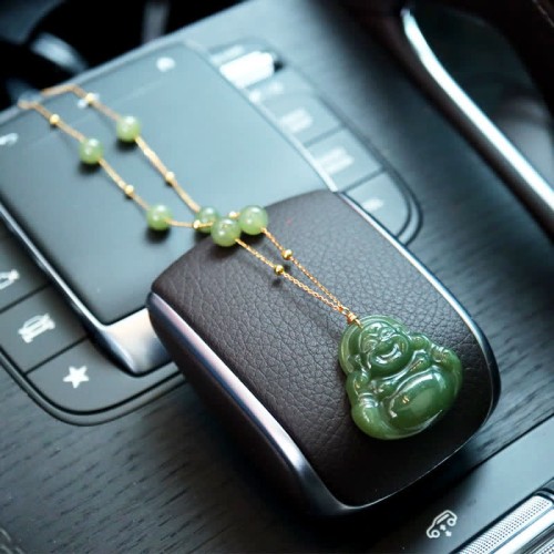 Laughing Buddha Hetian Jade Luck Necklace