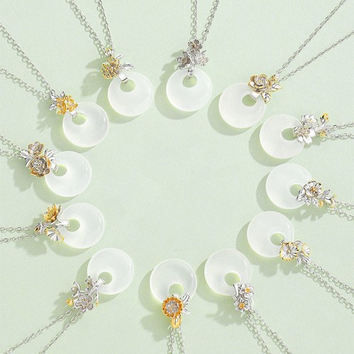 925 Silver Chalcedony Twelve Months Flower Harmony Pendant 925 Silver Chalcedony Twelve Months Flower Harmony Pendant