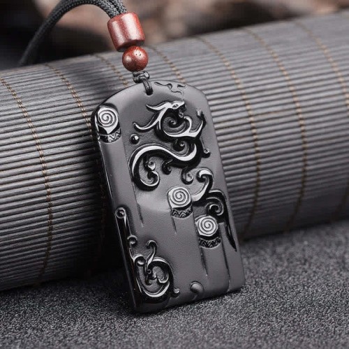 Black Obsidian Dragon Phoenix Success Necklace