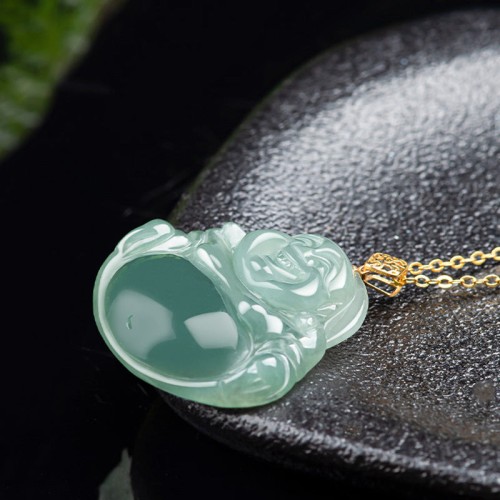 Laughing Buddha Natural Jade Prosperity Necklace