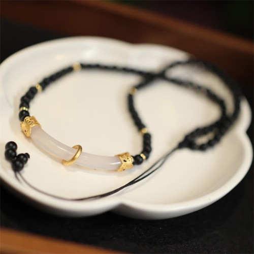 Black Onyx Chalcedony Protection Beaded Pendant