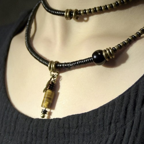 Ebony Dzi Bead Peace Couple Bracelet Necklace Ebony Dzi Bead Peace Couple Bracelet Necklace